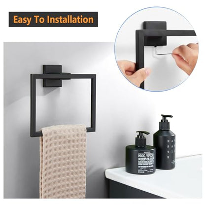 JOPOFI 2-Piece Towel Ring - Hand Towel Holder for Bathroom - Matte Black | Stainless Steel Towel Holder, Towel Racks for Bathroom, Square Modern Design Hand Towel Holder, Contemporary Hand Towel Bar