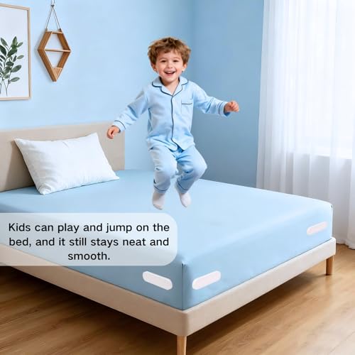 Upgrade Bed Sheet Holders for Corners, Lock Sheet Holders, Fasteners Sheet Keep Sheets Firm & Tight, Durable Heavy Duty Bed Fitted Sheet Clips, Sheet Locks, Fit All Mattress - 4Pcs White
