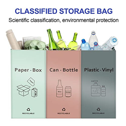 JIALAI HOME Separate Recycling Bin for Kitchen Home - Indoor Recycle Bins (Pink, Green, Gray) Waste Trash Sorting Bins, Reusable Waterproof Affordable Recycle Bags, Pack of 3 Bags