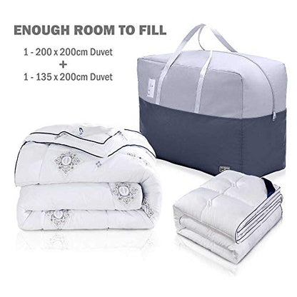 75L large Zipper Under-bed Comforter Storage Bag,2park moving bag | (2) Folding Blanket Storage Bag with Reinforced Handle, Bedding, Quilt, Clothes, Pillows, travel storage organizer, Grey