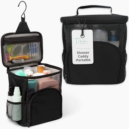 Original Portable Shower Caddy For College Dorms - Foldable Mesh Tote - Dorm Room Essentials - Durable Hanging Travel Shower Bag - Perfect for College Students, Men, Women (Black)