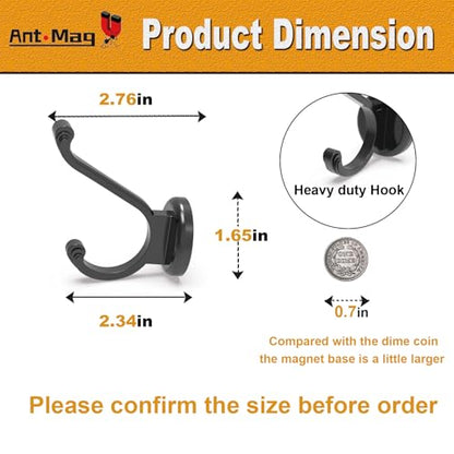 Ant Mag Magnetic Hooks Heavy Duty 140lbs Neodymium Magnet Wall Hooks for Hanging Coats Robes Backpacks Bags Hats Keys Mugs Cups Towels | Strong Magnet Hooks for Hanging Coats, Robes, Backpacks, Bags, Hats, Keys, Mugs, Cups, Towels, No Drilling Black