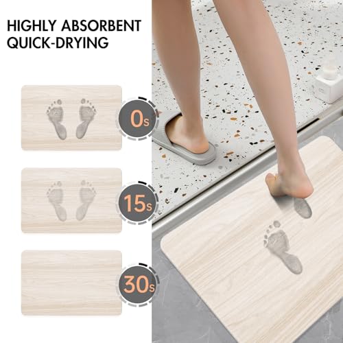2 Pack Stone Bath Mat for Bathroom|Diatomaceous Earth Bath Mat|Quick Dry Water Absorbing Bath Stone Mat Large|Non-Slip Bathroom Shower Rug|Easy to Clean (24×16'', Wood Grain, Square)