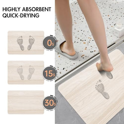 2 Pack Stone Bath Mat for Bathroom|Diatomaceous Earth Bath Mat|Quick Dry Water Absorbing Bath Stone Mat Large|Non-Slip Bathroom Shower Rug|Easy to Clean (24×16'', Wood Grain, Square)