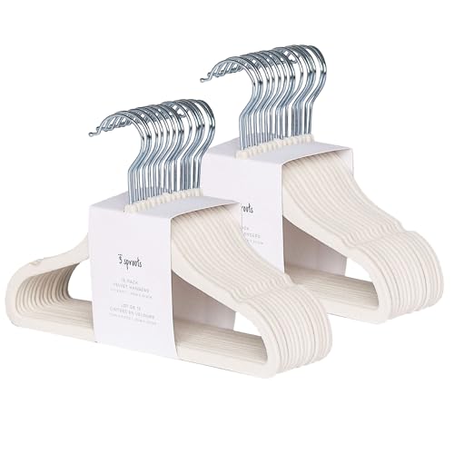 3 Sprouts Velvet Baby Hangers, Non Slip Slim, Cream, 30 Pack | Non-slip velvet, Notched shoulders, 360-degree swivel hook, 11.75 x 8 in, Infant and toddler clothes, Soft colors for nursery