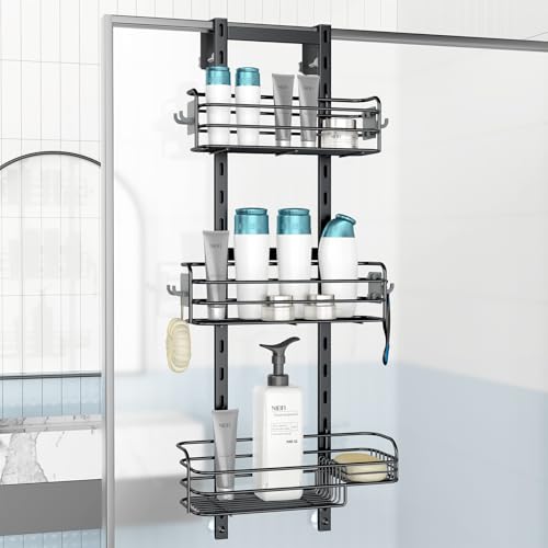 Nieifi Over The Door Shower Caddy, Adjustable Hanging Shower Organizer | Adjustable hanging baskets, 4 hooks, large capacity, rustproof steel, pantry organizer, drill free, for bathroom, black