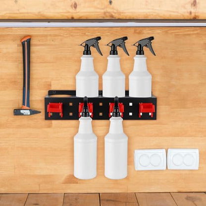 MOLIGOU Spray Bottle Holder Wall Mount, Detailing Bottle Organizer, Spray Bottle Rack with 4 Holes and 4 Hooks