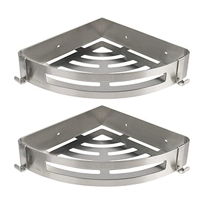 NearMoon Bathroom Shower Caddy 2 Pack, 304 Stainless Steel Shower Organizer with 2 Hooks, No Drill (Corner Shelf, Brushed Nickel)