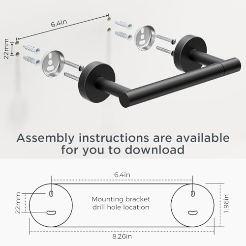 FORIOUS Toilet Paper Holder and Towel Ring Set, Bathroom Accessories Set | Matte Black | Double Post Pivoting Toilet Paper Holder Wall Mounted and Hand Towel Ring | SUS304 Stainless Steel | Round
