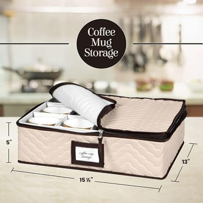 China Storage Containers 5-Piece Set Moving Boxes, Quilted Microfiber | Organize Dinnerware, Glasses, Plates, Mugs, And Saucers With Dividers For Seasonal Storage, Holds Set of 12, Beige