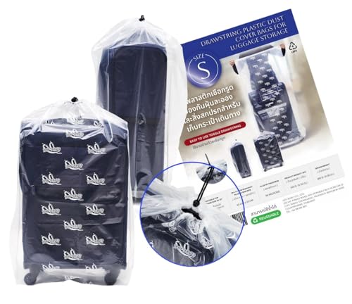 2 PCs/pack Drawstring Plastic Dust Cover Bags,Transparent Storage Bags with multi-purpose for Home Organization, suitable for luggage, blanket, big doll, duvet and reusable (Size S 40 x 82 + 23 cm.)