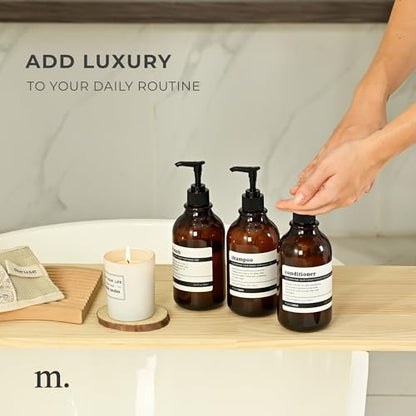 Shampoo and Conditioner Bottles Set of 3 Amber Black – Shower Shampoo Dispenser – Hotel Style Bathroom Upgrade by MaisoNovo