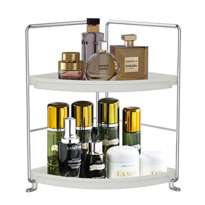 2-Tier Corner Bathroom Sink Countertop Organizer-Vanity Tray Cosmetic & Makeup Storage-Kitchen Spice Rack Standing Shelf,Perfect Storage Shelf for Bathroom,Bedroom,Kitchen,Vanity,Silver