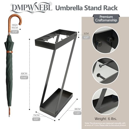 Umbrella Holder for Entryway, Black Umbrella Stand Indoor Stores Umbrellas Canes Equipped with Hooks Ideal for Home, Office , Hotel Lobby of Umbrella Storage Rack