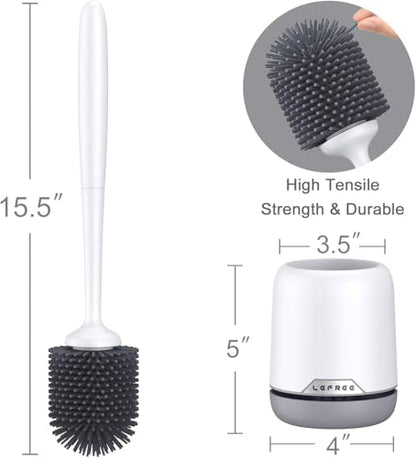 2 Pack Silicone Toilet Bowl Brush and Holder Set with Ventilated Holder, Floor Standing & Wall Mounted Toilet Scrubber