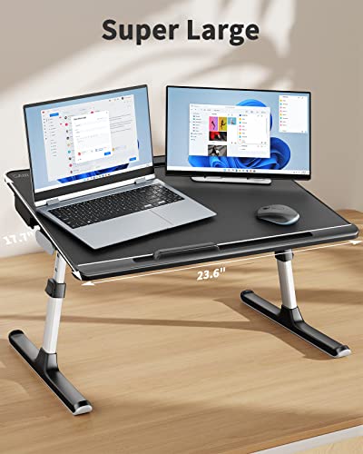 Laptop Lap Desk for Bed, SAIJI X-Large Adjustable Laptop Table | XXL-Extra Large, Foldable Laptop Stand for Bed, with Storage Drawer & Bookstand, for Eating, Working, Gaming, Drawing