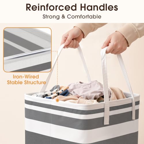 HomeHacks 2 Pack Large Laundry Baskets, Laundry Hampers Bags (Grey 75Lx2) | Waterproof, Freestanding, Collapsible Clothes Hamper with Reinforced Handles in Laundry Room, College Dorm, Bathroom, Bedroom