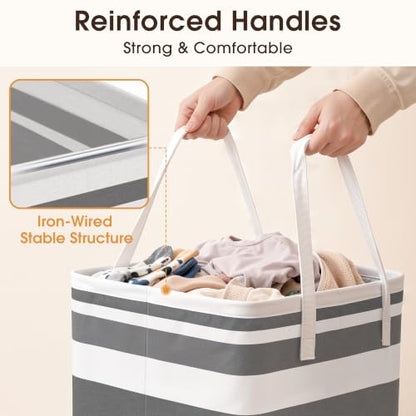 HomeHacks 2 Pack Large Laundry Baskets, Laundry Hampers Bags (Grey 75Lx2) | Waterproof, Freestanding, Collapsible Clothes Hamper with Reinforced Handles in Laundry Room, College Dorm, Bathroom, Bedroom