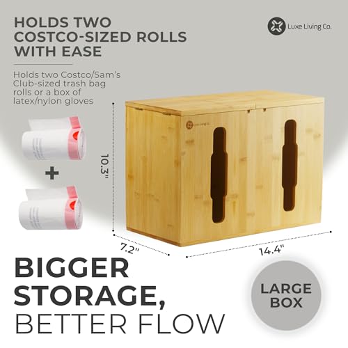 2-in-1 Bamboo Plastic Bag Holder and Trash Dispenser – Large Capacity Storage for Kitchen Cabinet, Under Sink Storage, Pantry Organizers, Laundry Room Organization, Kitchen Must Haves 2025