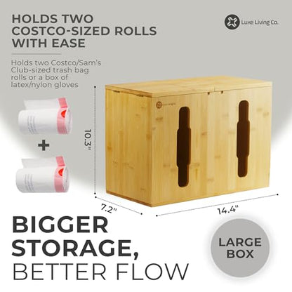 2-in-1 Bamboo Plastic Bag Holder and Trash Dispenser – Large Capacity Storage for Kitchen Cabinet, Under Sink Storage, Pantry Organizers, Laundry Room Organization, Kitchen Must Haves 2025