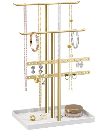 Gold Jewelry Organizer: 12.5" Sturdy Stand for 80... (Gold | Metal)