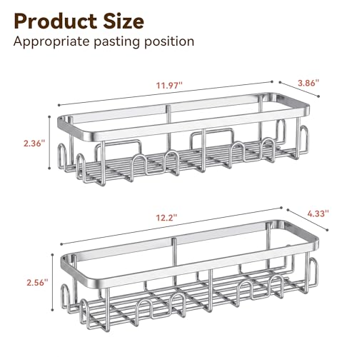 Shower Caddy Adhesive, Rustproof Shower Organizer, Wall Shower Rack | Large Capacity Shower Shelves for Inside Shower, No Drill Shower Storage, Shampoo Shower Holder, Bathroom Shower Shelf