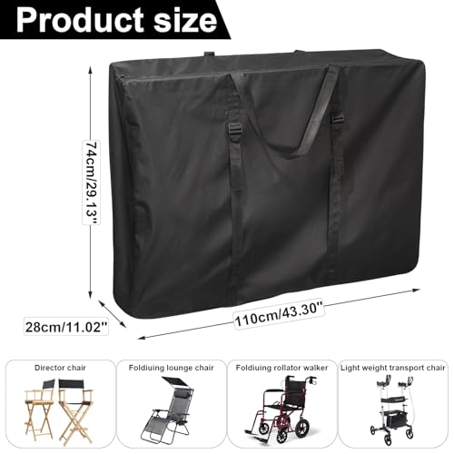 Uranshin Large Outside Zero Gravity Chair Cover with Zippers & Handles | Portable Folding Chair Storage Bag with adjustable straps, 600D Lounge Chair Carrying Bags 43" L x 11" W x 29" H, Black, 2PCS