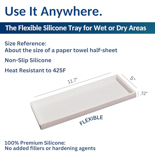 Silicone Countertop & Vanity Tray – 11.7” Bathroom... (White | Silicone)