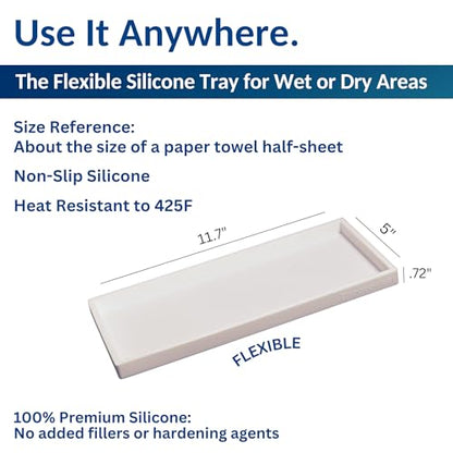 Silicone Countertop & Vanity Tray – 11.7” Bathroom... (White | Silicone)