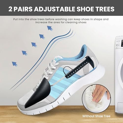 Shoe Washing Machine Bag - 360° Deep Cleaning White Laundry Shoe Bag for Washer and Dryer With Adjustable Shoes Trees - 2pc Reusable Shoe Cleaning Bag for Sneaker Tennis Shoes Unstain Cleaner Kit