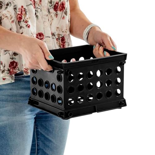 Sterilite Mini Crate, Stackable Storage Bin with Handles, Black, 12-Pack | Small Plastic Storage Containers, Open Top Organizer Bins for Home, Garage, Office, Classroom, Dorm, Desk & Crafts
