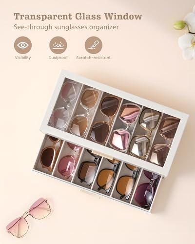 Lolalet Sunglasses Storage Box for Women | Eyewear Eye Glass Sun glass Storage Box with Clear Top Lid Display Holder Case for Eyeglass Watch Jewelry