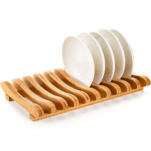 Bamboo Dish Drying Rack, 10 Slots Bamboo Cabinet P... (Natural Bamboo | Bamboo)
