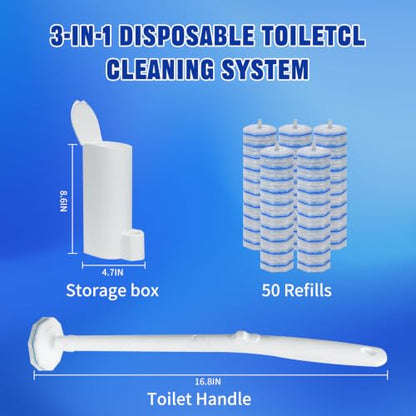 Disposable Toilet Brush & Holder Set with 50 Toilet Bowl Refills for Clorox | Wall Mounted Disposable Toilet Bowl Kit, for Bathroom, Sink & Bathtub, Touchless Toilet Cleaning System