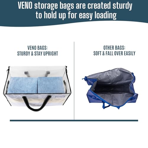 VENO Moving Bags, Storage Bags, Wide Open Top, Clear, 4 Pack | Moving boxes Alternative, Heavy Duty, Packing Supplies, Clothes and Comforter Storage, College Dorm Essentials