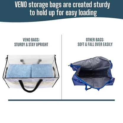 VENO Moving Bags, Storage Bags, Wide Open Top, Clear, 4 Pack | Moving boxes Alternative, Heavy Duty, Packing Supplies, Clothes and Comforter Storage, College Dorm Essentials