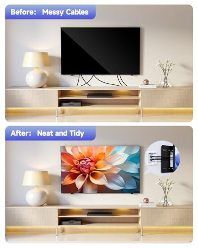 Wall Cable Concealer Kit, in Wall Cable Management Kit for TV, Recessed Outlet with Cable Management Box, in Wall Power Kit Hides TV Cords and Cables, Fits All Plugs, White