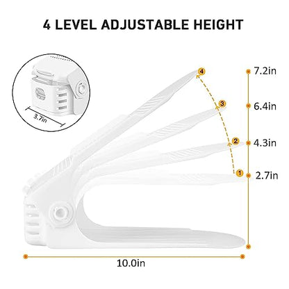 NVGSN Shoe Slots Organizer 20Pack,Shoe Stacker,Cloest Space Saver 50%,White | 4 Levels Adjustable shoe Organizer for Closet Thickening Double Layer shoe Storage Holders for Shelf,Organizador de Zapatos