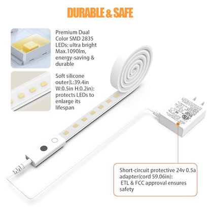 Smart Under Cabinet Lights, 40in Plug in Under Cabinet Lighting with Handwave Sensor, Bright Dimmable 5 Color Temp Stick on Closet Light, Slim Cuttable Under Counter Lights for Kitchen Desk Shelf