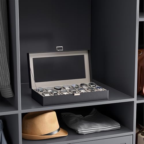 ProCase Watch Case for Men, 14 Slot Mens Watch Box Holder Organizer with Glass Lid, Watch Display Case, Fathers Day Gift for Dad Husband, Birthday Valentine Gifts for Men Women -14 Slot, Black