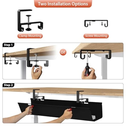 Univivi No Drill Under Desk Cable Management Tray, 36 inch Cable Management | Clamp/Screw Mount Desk Cable Management, Premium Fabric Cable Management Tray, Large Capacity Cord Organizer for Office, Home