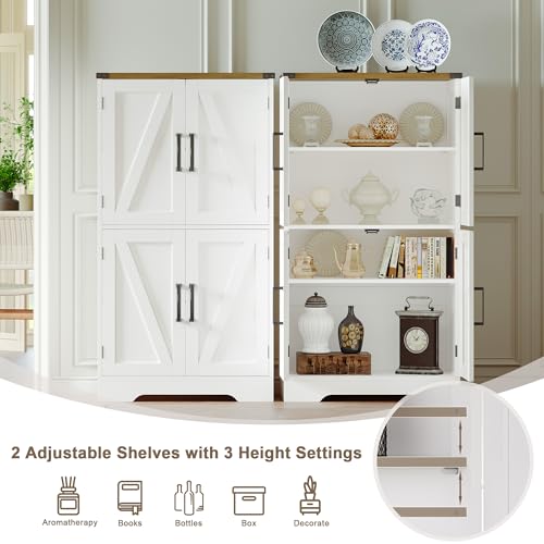 Farmhouse Bathroom Floor Cabinet with Adjustable Shelves | 13.78"D x 23.62"W x 43.46"H, Freestanding Kitchen Pantry Cabinet, Cupboard for Living Room, Dining Room, White