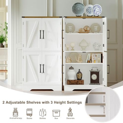 Farmhouse Bathroom Floor Cabinet with Adjustable Shelves | 13.78"D x 23.62"W x 43.46"H, Freestanding Kitchen Pantry Cabinet, Cupboard for Living Room, Dining Room, White