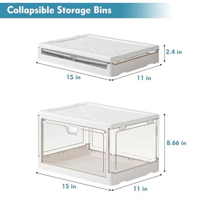 Kmiectse Clear Storage Bins with Lids 3 Pack 【Stackable & Sturdy】 | Plastic Multifunctional Folding Storage Bins for Bedroom, Living Room, Study,Room, 23 QT Folding Box with Magnetic Door
