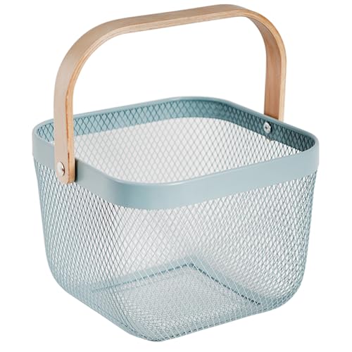Metal Mesh Steel Harvest Basket, Wire Garden Basket with Handle | Square Multi-Functional Storage Organizer for Gathering Vegetables, Fruits, Kitchen, Garden, Picnic & Cabinet (Aqua)