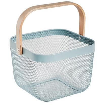 Metal Mesh Steel Harvest Basket, Wire Garden Basket with Handle | Square Multi-Functional Storage Organizer for Gathering Vegetables, Fruits, Kitchen, Garden, Picnic & Cabinet (Aqua)