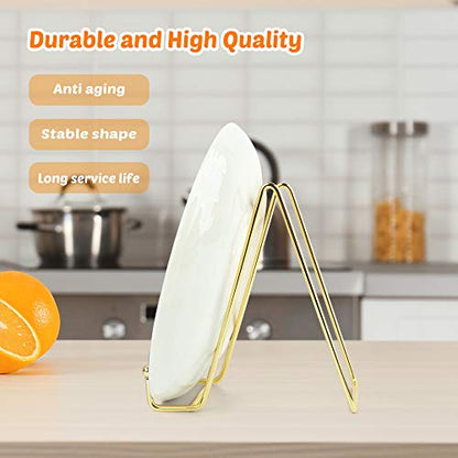 Mocoosy 2 Pack 6 Inch Plate Stands for Display, Gold Metal Display Stands | Square Wire Easel Stand, Plate Holder Display Stands, Frame Stands for Pictures, Photos, Decorative Platters, Table Arts