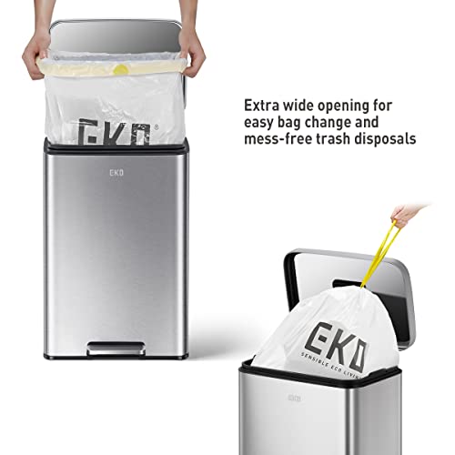 EKO Madison Brushed Stainless Steel 13.2 Gal/50L Kitchen Step Trash Can or Recycling Bin, Removable Inner Liner, Soft Close Lid, Fingerprint Resistant Finish