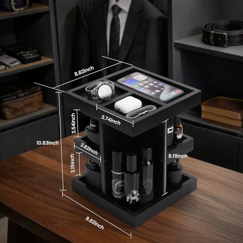 Cologne Organizer for Men,Anniversary Birthday for Mens Gift,Black | Easy Installation,360° Rotating,Boyfriend Husband Dad Gift,Mens Room Decor for Desk,Bathroom Countertop,perfume,Accessories