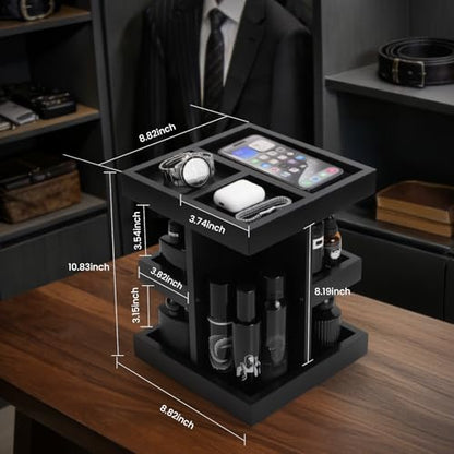 Cologne Organizer for Men,Anniversary Birthday for Mens Gift,Black | Easy Installation,360° Rotating,Boyfriend Husband Dad Gift,Mens Room Decor for Desk,Bathroom Countertop,perfume,Accessories